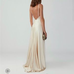 Satin Strappy Draped Gown in Champagne | Fame and Partners